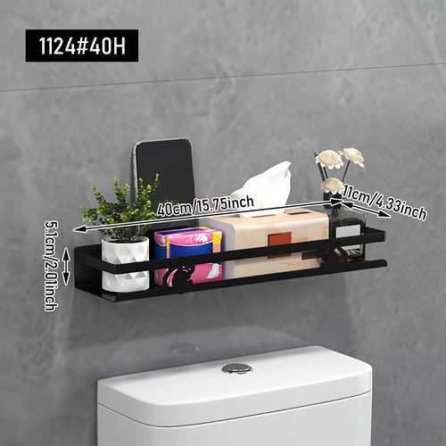 NoDrill Black Cast Iron Bathroom Storage Rack – Space-Saving Wall-Mounted Cubby Shelf, Tool-Free Installation Champagne Apollo