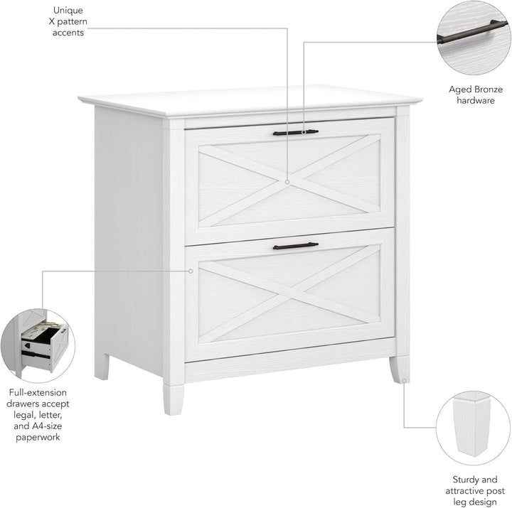 Modern Farmhouse 2-Drawer File Cabinet – Rustic Home Office Storage with X Accents, Full-Extension Drawers & Wall Safety Hardware – Key West Collection Peach Maple
