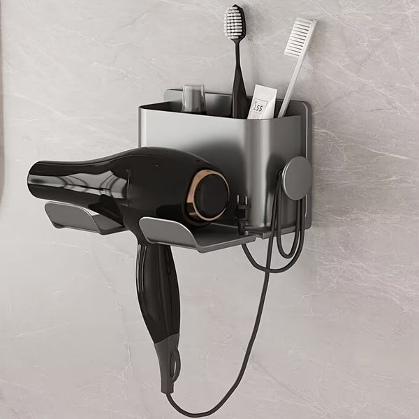 Sleek Wall-Mounted Bathroom Organizer Rack with Smartphone Holder – Space-Saving Plastic Hanging Shelf for Toiletries & Phone Champagne Apollo