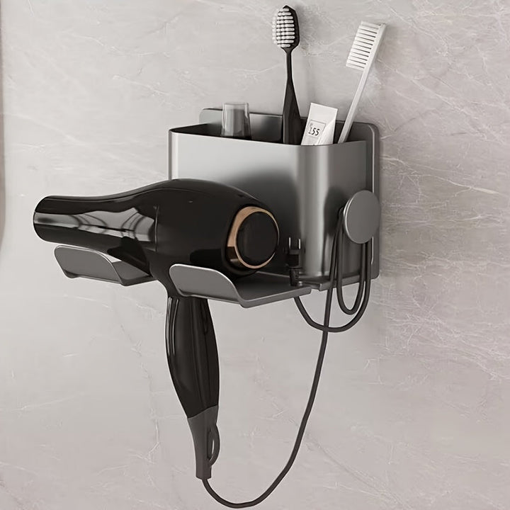 Sleek Wall-Mounted Bathroom Organizer Rack with Smartphone Holder – Space-Saving Plastic Hanging Shelf for Toiletries & Phone Champagne Apollo