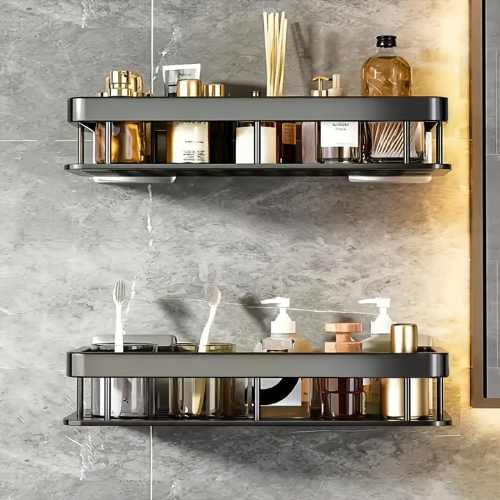 Rust-Resistant No-Drill Bathroom Hanging Shelf with 2 Space-Saving Shelves – Easy Wall Mount Organizer for Shower & Multi-Room Use Champagne Apollo