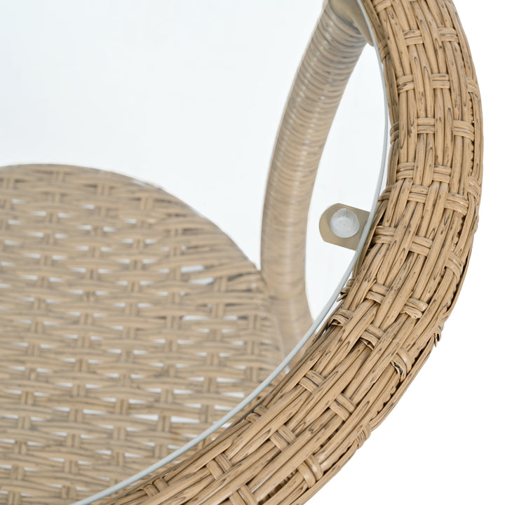 3-Piece Outdoor Bistro Set with PE Rattan Chairs & Tempered Glass Table – Beige Cushions, Lightweight Patio Conversation Set Sangria Beech