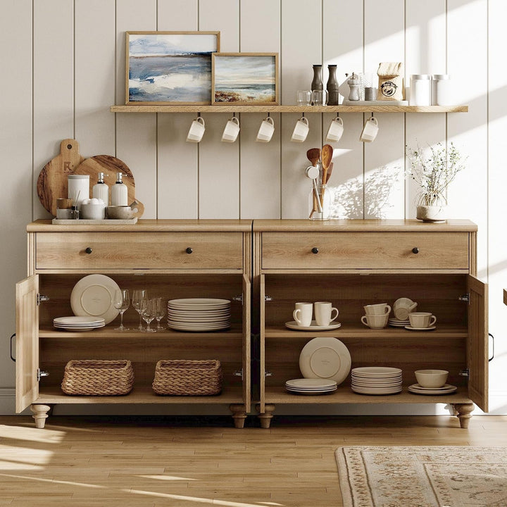 Farmhouse Style Entertainment Center with Bookshelves for TVs Up to 75" Peach Maple