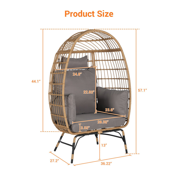 Outdoor Rattan Egg Chair with Cushion – Dark Gray All-Weather Wicker Patio Lounge Chair for Garden, Balcony, or Porch, 360 lbs Capacity Sangria Beech