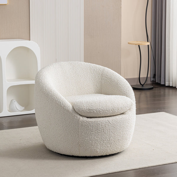 Winnie Modern Teddy Boucle Fabric Barrel Chair, 360° Swivel, White GH Modern Living