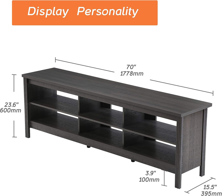 Farmhouse TV Stand for Tvs up to 75 Inches, Black Entertainment Center Peach Maple