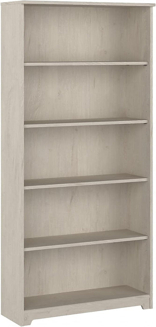 Tall 5 Shelf Bookcase in Linen White Oak – Adjustable Modern Bookshelf for Home Office or Living Room Peach Maple