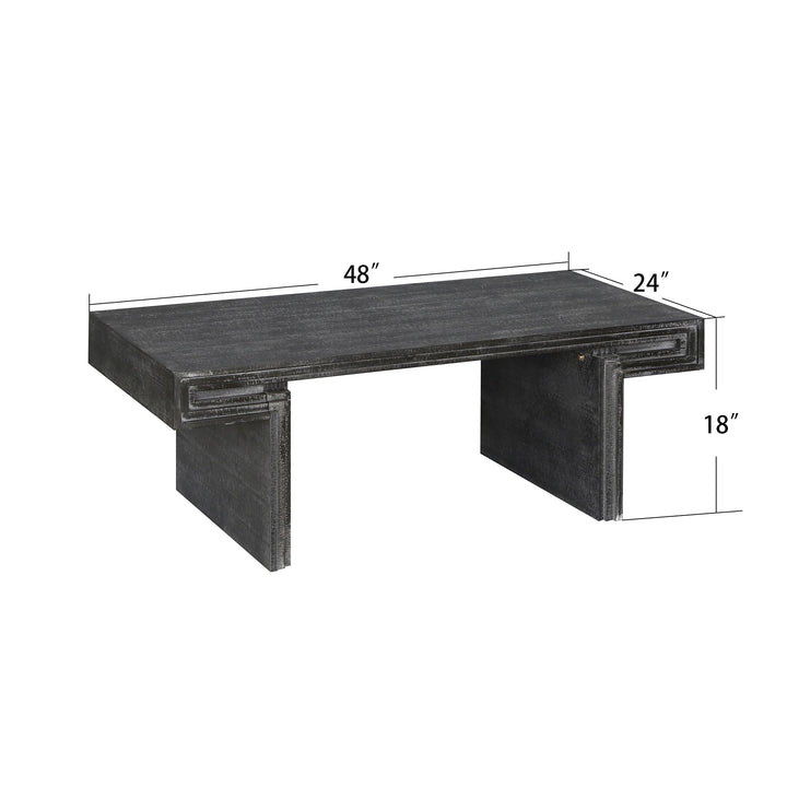 American Vintage Rectangular Coffee Table – Dual-Tier Rustic Wood Center Table with Open Shelves, Antique Black Finish Sangria Beech