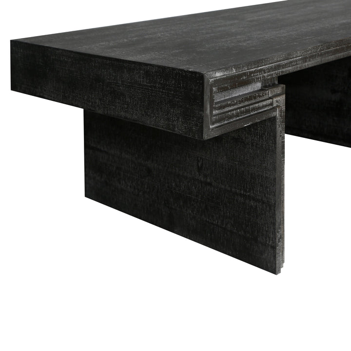 American Vintage Rectangular Coffee Table – Dual-Tier Rustic Wood Center Table with Open Shelves, Antique Black Finish Sangria Beech