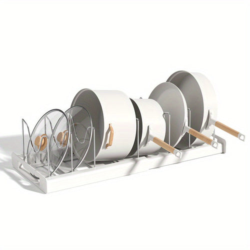 Retractable Pot Rack – Adjustable Pull-Out Kitchen Storage Organizer for Pots, Pans & Lids, Space-Saving Cabinet Shelf Champagne Apollo