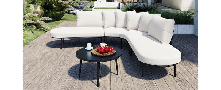 6-Piece Outdoor Patio Furniture Set – All-Weather Iron Frame with Cushions, Beige Sectional Seating for 6 with Coffee Table, Waterproof & Stain-Resistant Sangria Beech