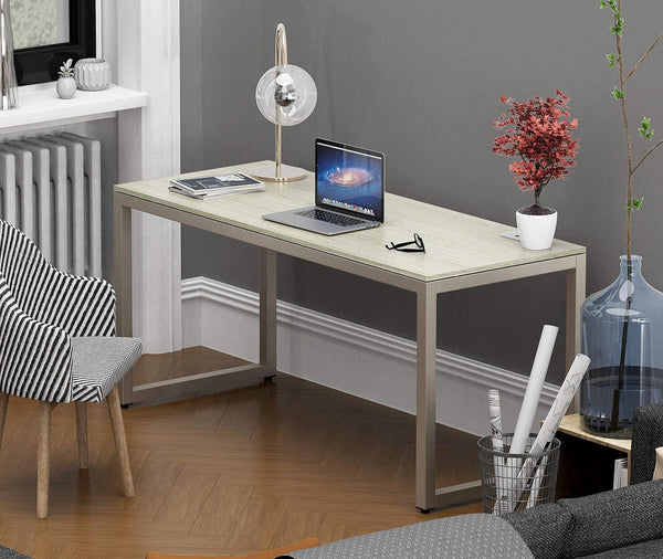 Modern 55" Office Desk with Steel Frame and Cord Management – Cherry Finish Workstation with Adjustable Glides Peach Maple