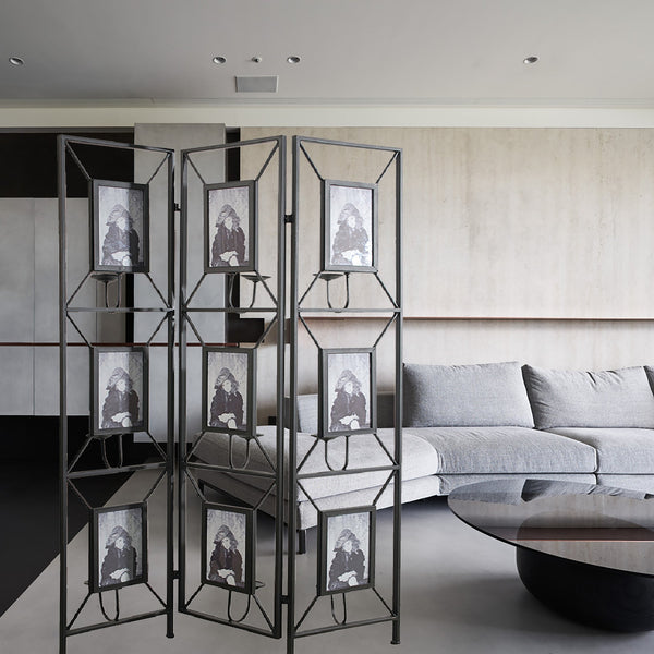 47x71' Room Photo Frames Screen Divider Screens, 3 Panel Decorative Screen with Photo Frames, Antique Mirror, Candle Stick GH Modern Living