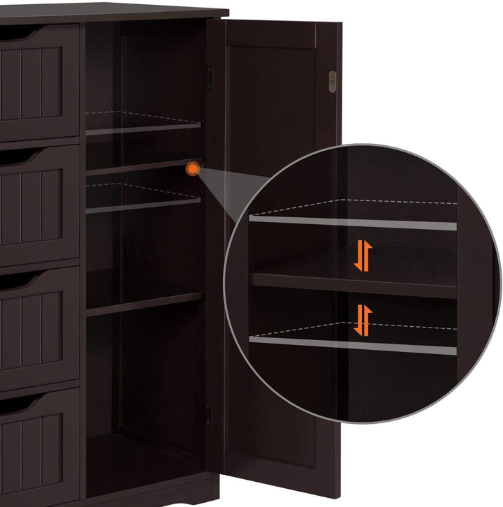 Wooden Bathroom Floor Cabinet with 4 Drawers & Adjustable Shelf Cupboard – Freestanding Storage Organizer Peach Maple
