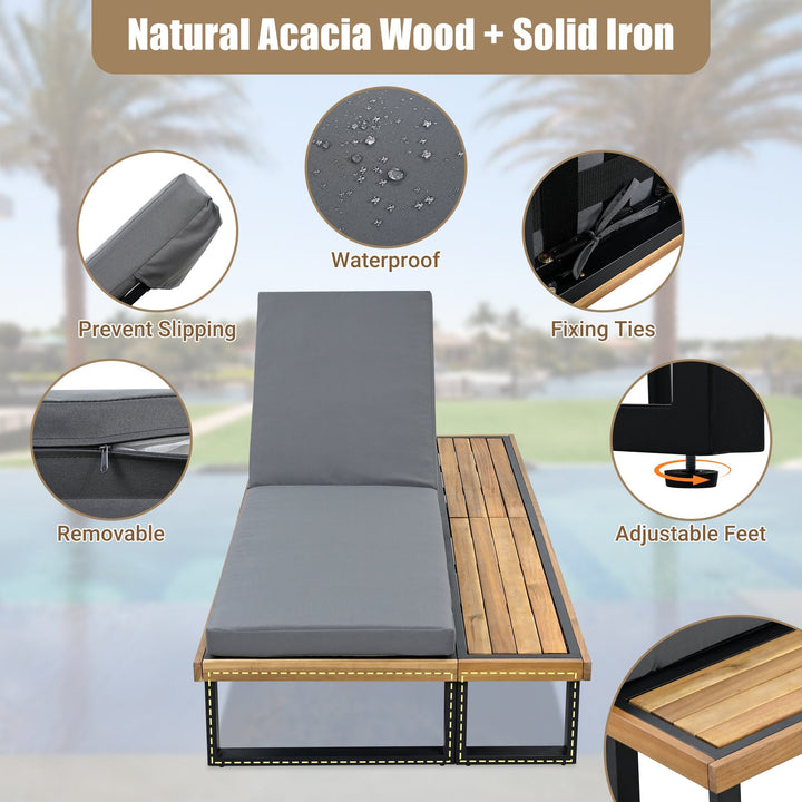 Adjustable Outdoor Chaise Lounge Chair with Cushion & Side Table – Acacia Wood Frame, 5-Position Recliner for Patio, Poolside, or Garden Sangria Beech
