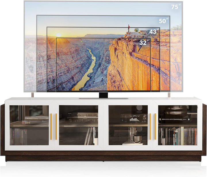Modern White Entertainment Center for 70 Inch TV Peach Maple