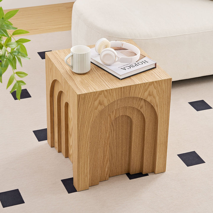 Modern Black MDF Side Table – Small Accent End Table for Living Room & Bedroom Sangria Beech