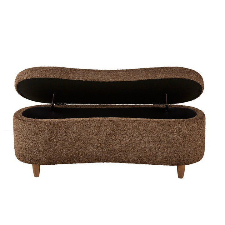 Boucle Flip Top Storage Bench Chocolate Solid Wood Polyester 48x16.5x18 Inches GH Modern Living