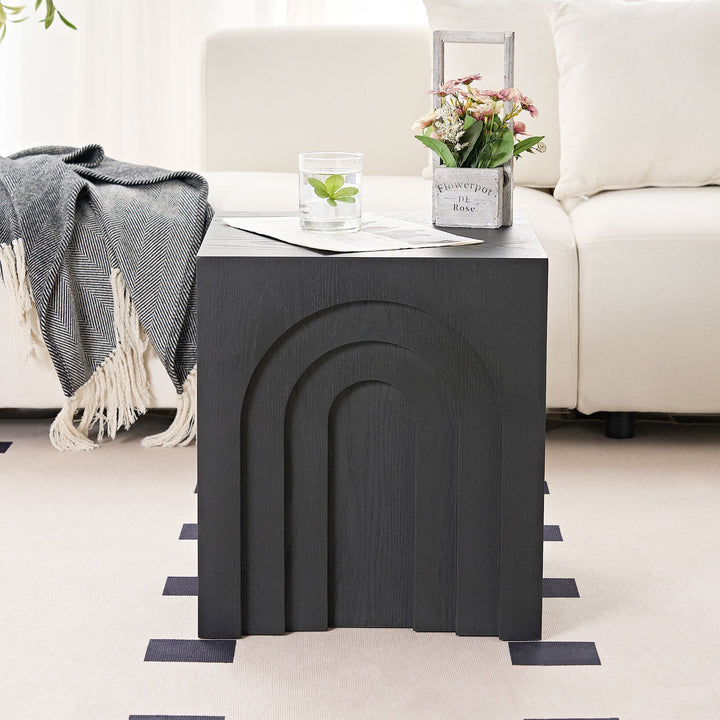Modern Black MDF Side Table – Small Accent End Table for Living Room & Bedroom Sangria Beech