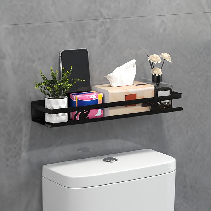 NoDrill Black Cast Iron Bathroom Storage Rack – Space-Saving Wall-Mounted Cubby Shelf, Tool-Free Installation Champagne Apollo