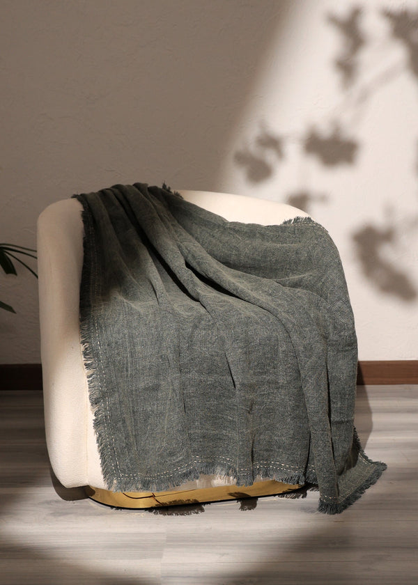 Stonewashed Linen Woven Throw Blanket with Fringe – 52X68' GH Modern Living