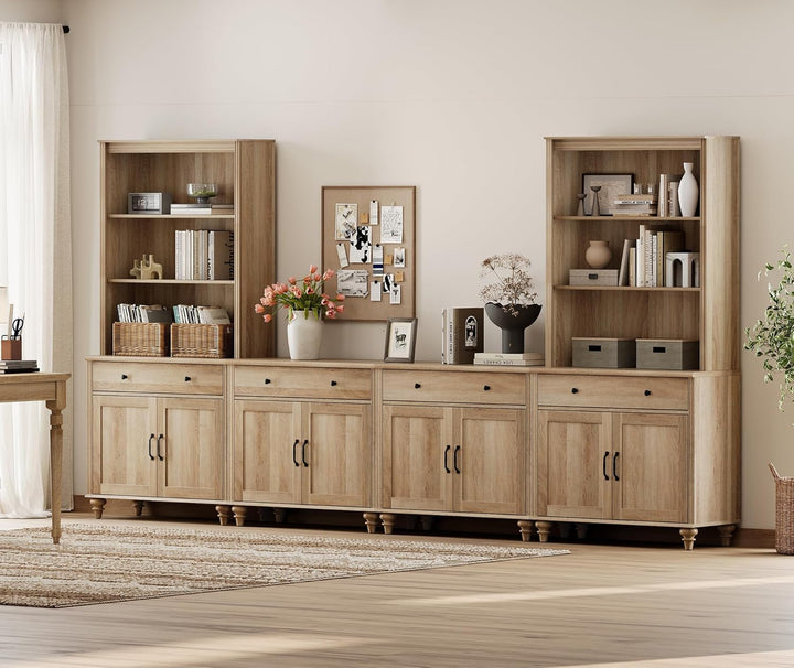 Farmhouse Style Entertainment Center with Bookshelves for TVs Up to 75" Peach Maple