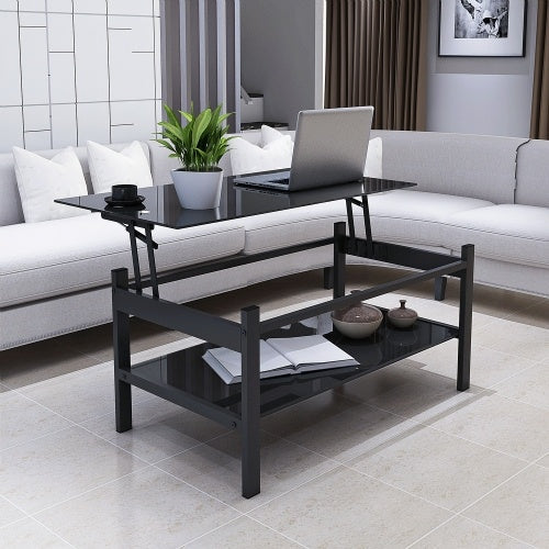 Modern Lift-Top Glass Coffee Table – 2-Layer Tempered Glass, Black, 37.8" CJDropshipping
