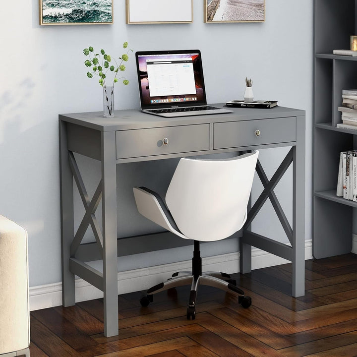 ChooChoo 2-Drawer Farmhouse Home Office Desk – White, 39.4" Peach Maple