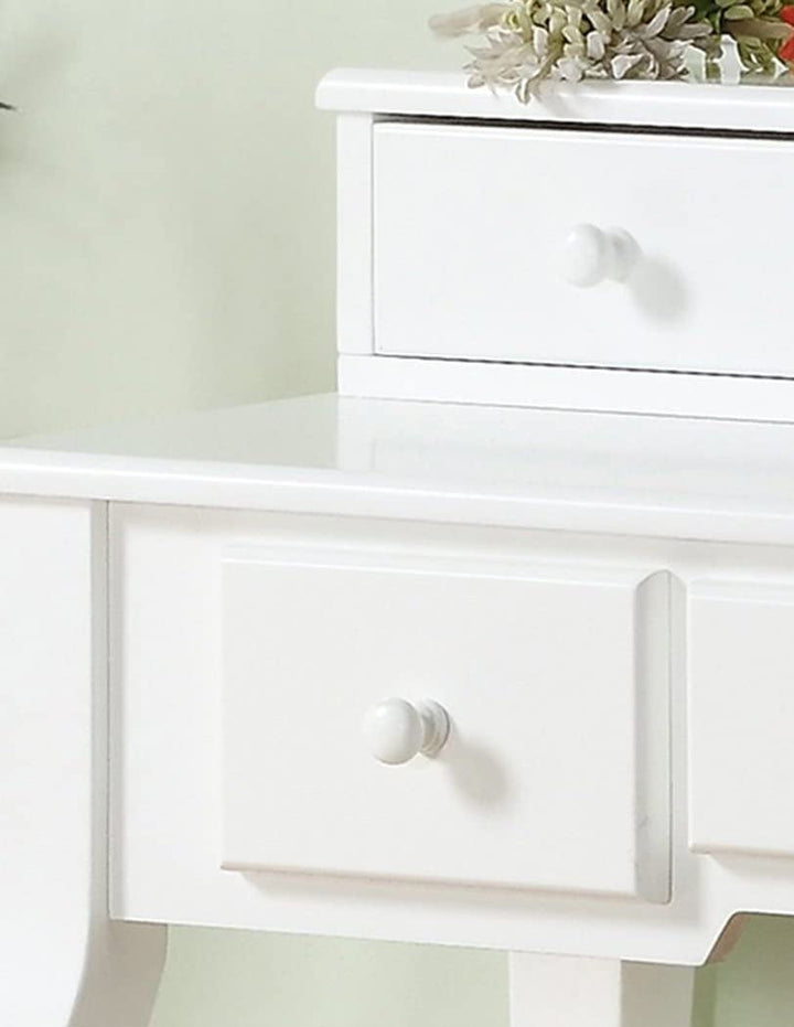 Roundhill White Vanity Table and Stool Set with Adjustable Oval Mirror – 5 Drawer Makeup Desk with Upholstered Beige Bench for Bedroom or Dorm Peach Maple