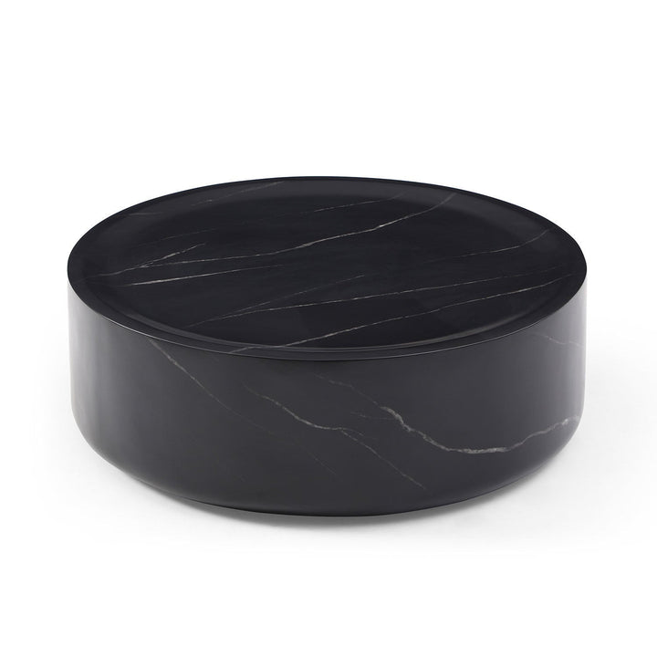 Modern Round Black Fiberglass Coffee Table – 35" Minimalist Center Table for Living Room or Office Sangria Beech