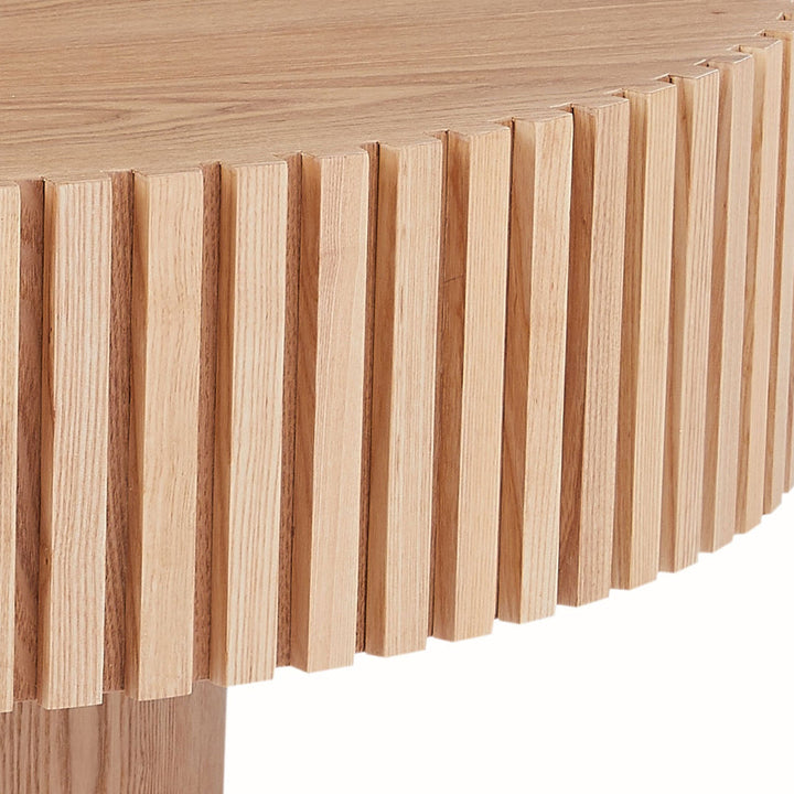 Modern Round Wood Coffee Table – Handcrafted Drum Design, Ash Finish, 31.5" Sangria Beech