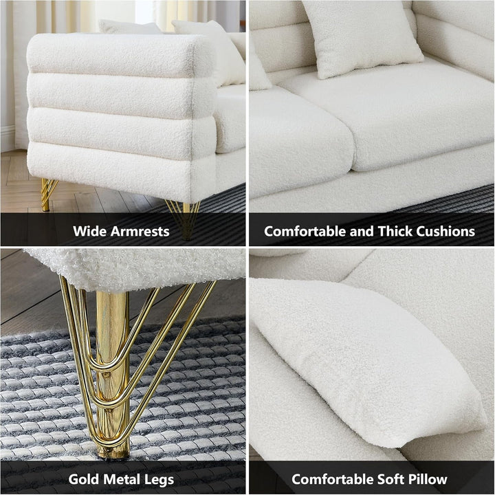 Oversized White Corner Sofa 5 Seater Teddy Couch Peach Maple