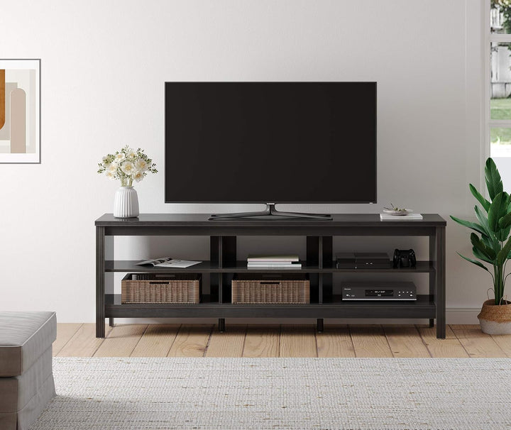 Farmhouse TV Stand for Tvs up to 75 Inches, Black Entertainment Center Peach Maple