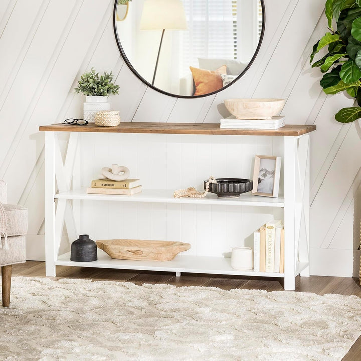 Farmhouse Solid Wood TV Stand Console – Beadboard Back, Cable Management, Fits TVs up to 58" Peach Maple