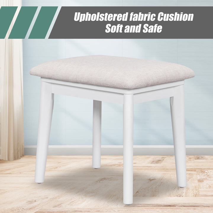 White Makeup Vanity Table with Hidden Square Mirror, 3 Drawers with Woven Rattan Design & Upholstered Stool – Solid Wood & MDF, Space-Saving Dressing Table Set Sangria Beech