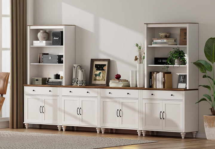 Farmhouse Style Entertainment Center with Bookshelves for TVs Up to 75" (White) Peach Maple