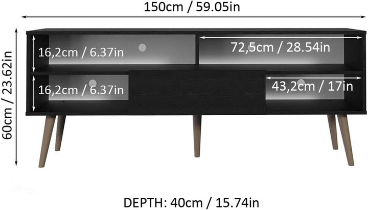 Modern TV Stand with 1 Door and 4 Shelves with Cable Management Peach Maple