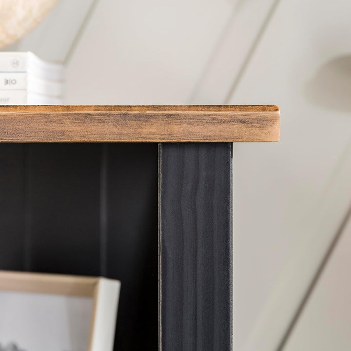 Modern Farmhouse Solid Pine Wood Storage Console – 2-Shelf Bookcase with Beadboard Back & X-Side Design, Rustic Sofa Table or Bookshelf for Living Room, Kitchen, or Home Office Peach Maple