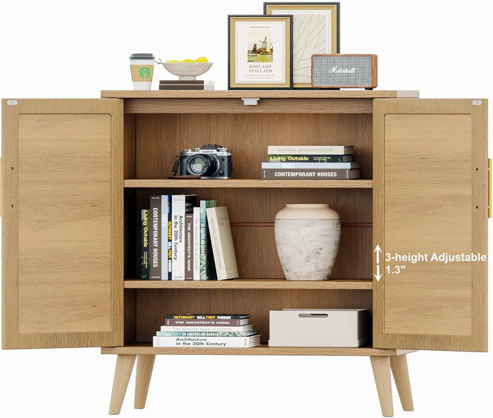 Natural Rattan Door Sideboard Buffet Cabinet Peach Maple