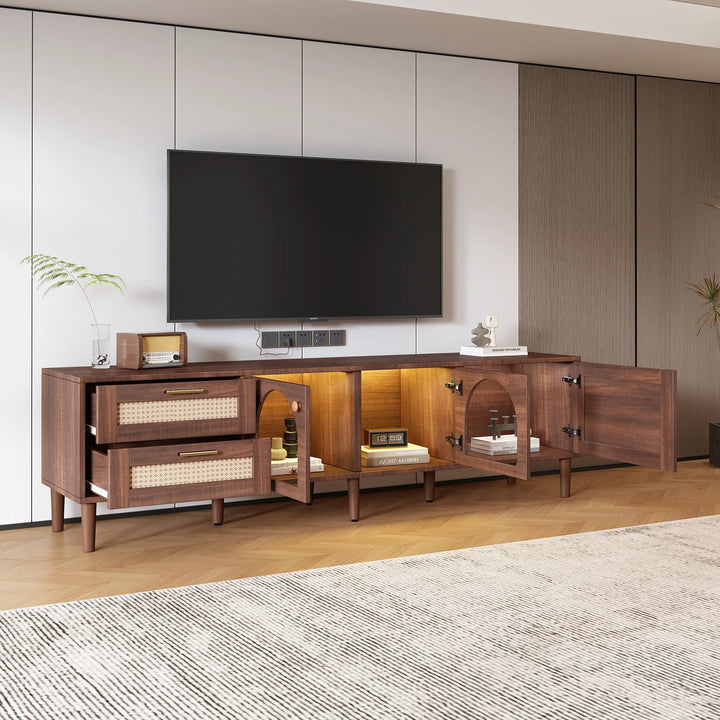 Rattan inspired TV Stand with 3 Cabinets & 2 Drawers for TVs up to 80'' GH Modern Living