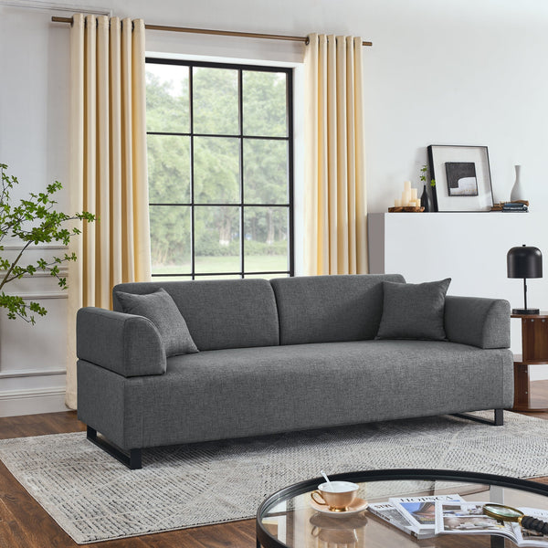 Modern Grey Linen Sectional Sofa with Foam Cushions, Metal Legs & Wood Frame – 3-Seat Convertible Sofa with End Tables and Bolster Pillows Sangria Beech