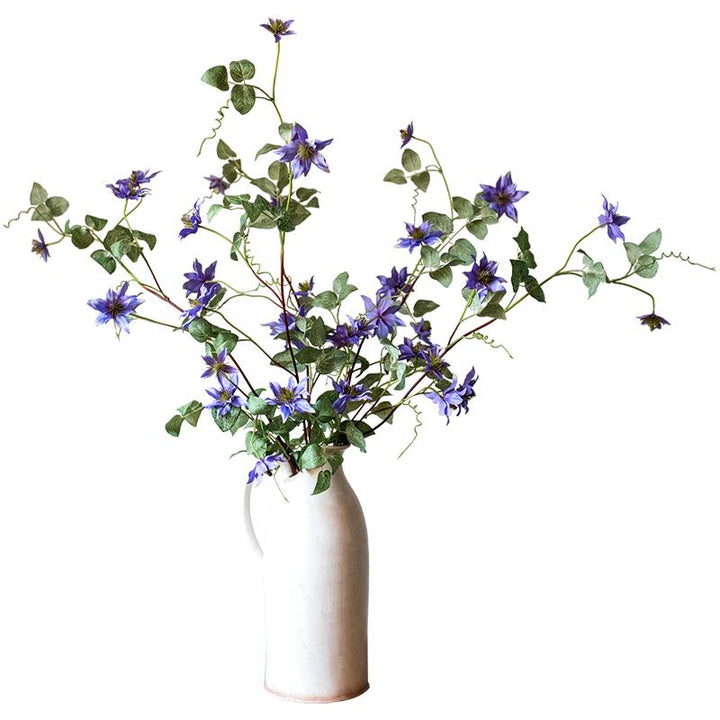 Handmade Clematis Silk Flower Stem – 40.5" Tall Faux Purple Floral with 7 Blooms Sangria Uranus