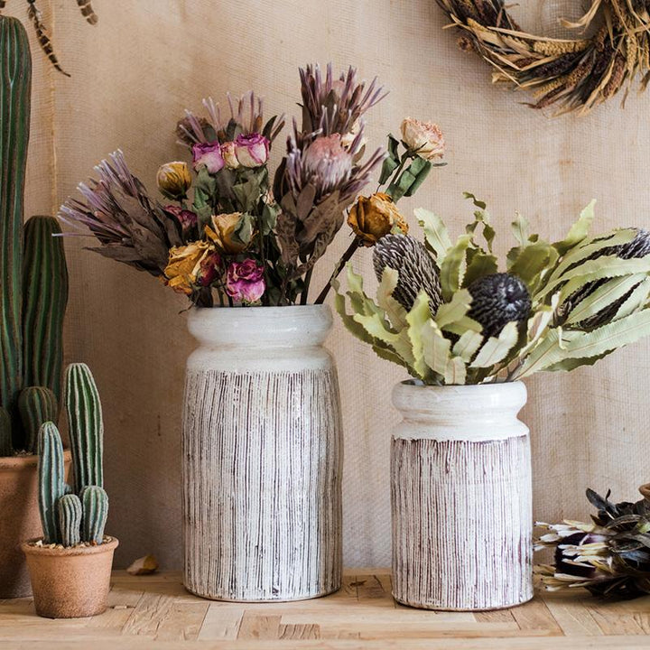 Handmade Ceramic Vase with Textured Finish – Small & Large Sizes, White & Brown Mixed Colors Sangria Uranus