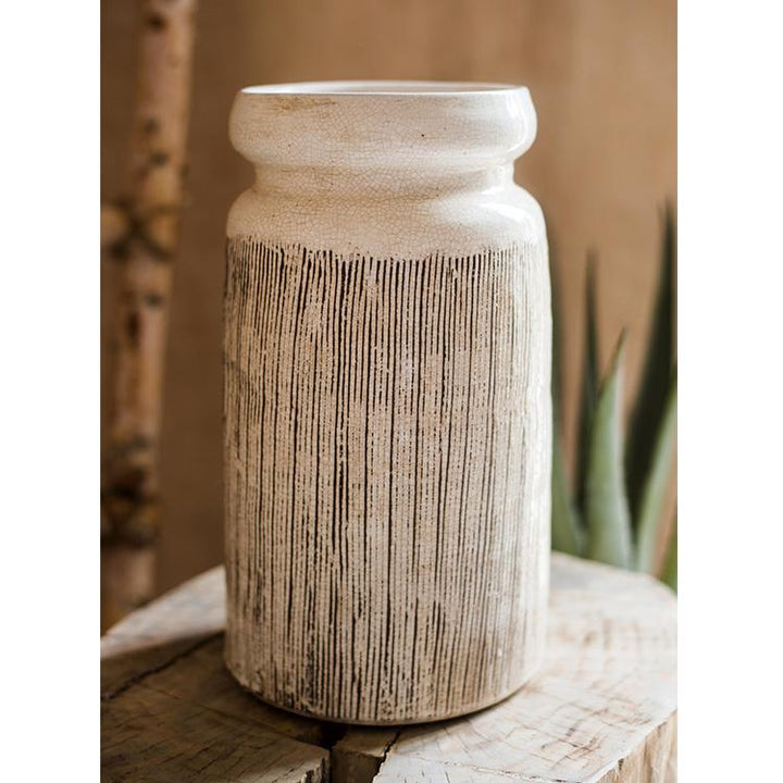 Handmade Ceramic Vase with Textured Finish – Small & Large Sizes, White & Brown Mixed Colors Sangria Uranus