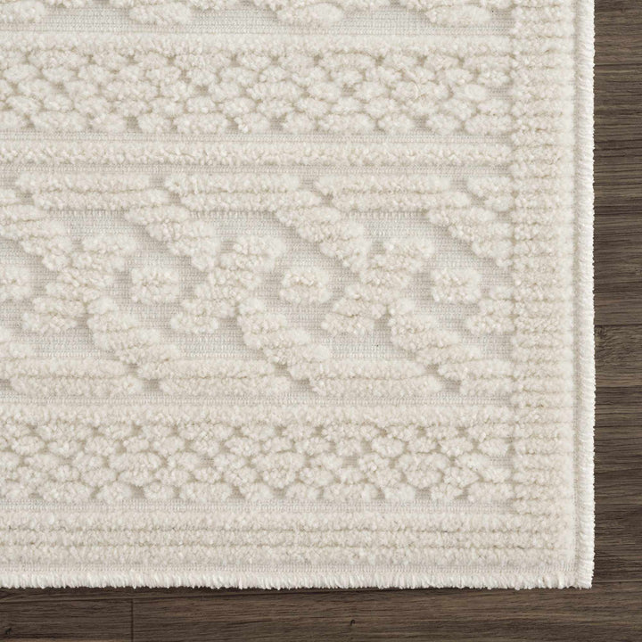Fadey Washable Area Rug – Beige & Ivory High-Low Trellis Design, Machine Woven Medium Pile, Boho & Transitional Style Champagne Themis