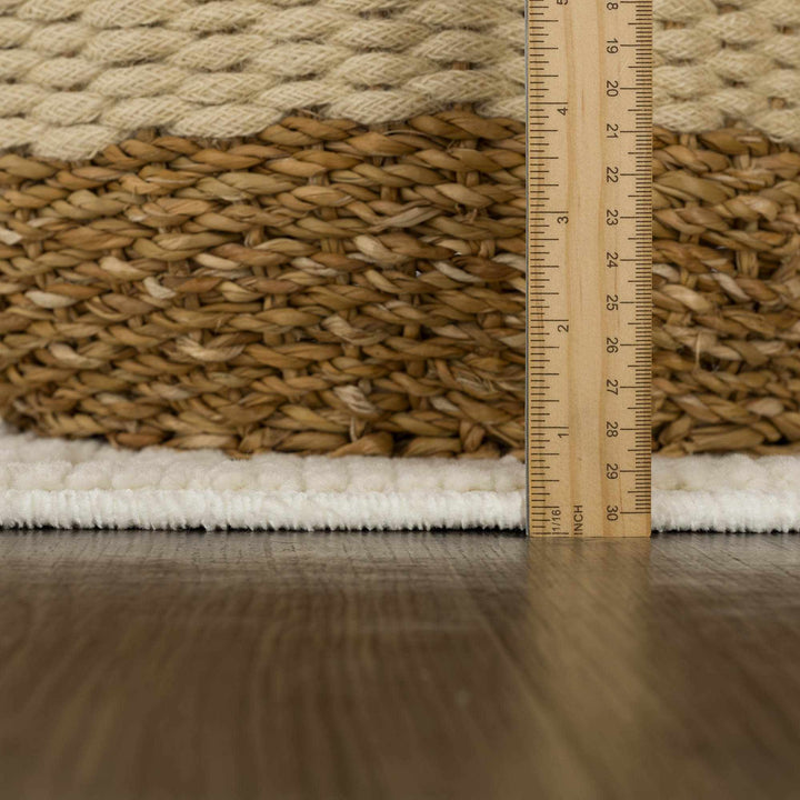 Fadey Washable Area Rug – Beige & Ivory High-Low Trellis Design, Machine Woven Medium Pile, Boho & Transitional Style Champagne Themis