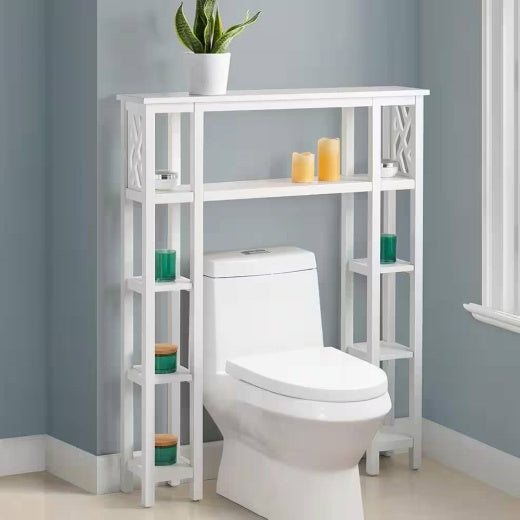 Over-the-Toilet Bathroom Shelving Unit with 9 White Wood Shelves – Space-Saving Freestanding Storage Organizer Yellow Crius