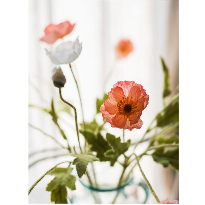 Handmade Red Rose Artificial Flower Stem – 25" Faux Foam Rose with 5 Blooms & Green Leaves Sangria Uranus