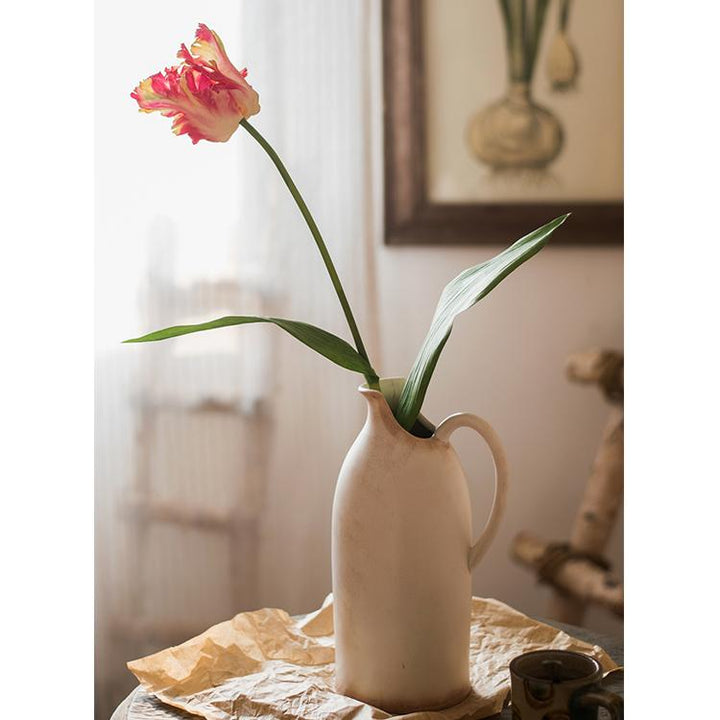 Handmade Flame Tulip Artificial Flower Stem – 23.6" Silk Faux Bloom with Green Leaves Sangria Uranus