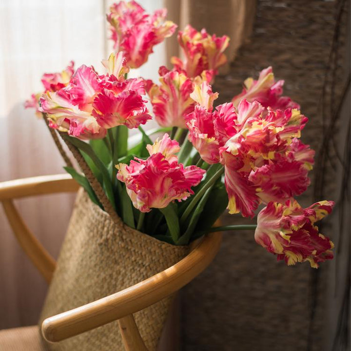 Handmade Flame Tulip Artificial Flower Stem – 23.6" Silk Faux Bloom with Green Leaves Sangria Uranus